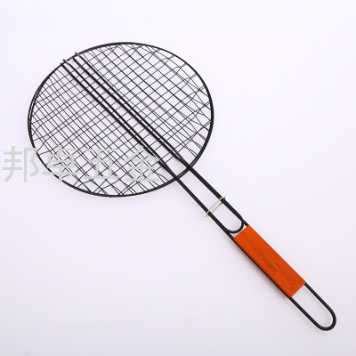 Electrophoresis Large Disc Wooden Handle round Burning BBQ Grill Large Wire Diameter Thin Wire Diameter BBQ Grill