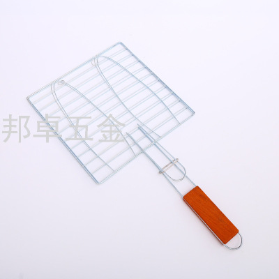 Round Handle Large Six Barbecue Wire Mesh Clip Barbecue Grilled Fish Clip Rectangular Commercial Bold Plaid Barbecue Net
