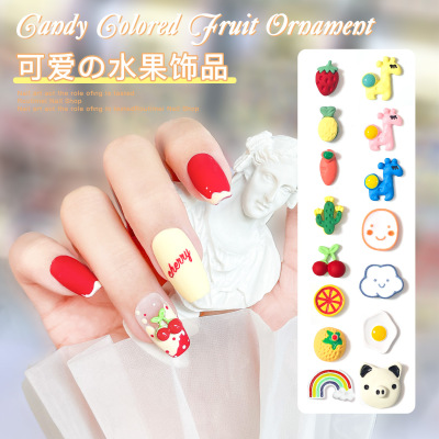 Summer Colorful Fruit Nail Ornament Three-Dimensional Strawberry Cute Smiley Face Cloud Yellow Pink Blue Giraffe Fingernail Decoration
