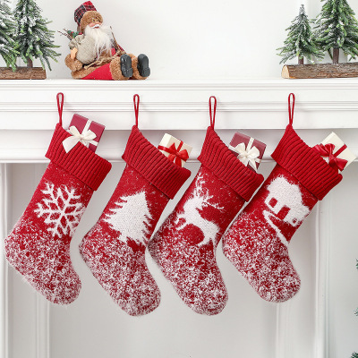 2022 New Christmas Decoration Supplies Christmas Tree Hanging Pendant Gift Bag Fluff Knitted Christmas Stockings