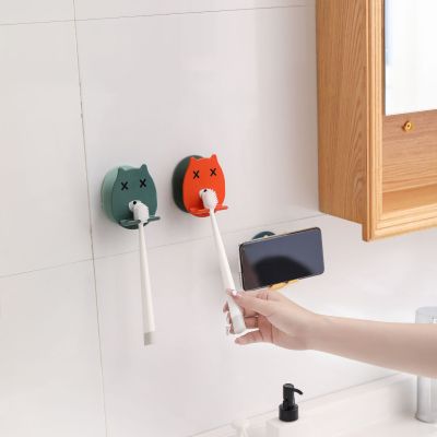 Cartoon Bear Toothbrush Holder Multifunctional Foldable Mobile Phone Holder Boxed Punch-Free Strong Glue Paste Hook