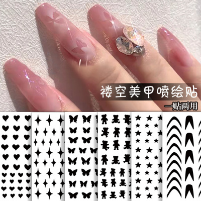 Nail Spray Gun Hollow Template Stickers New Japanese Style French Smile Line Love Butterfly XINGX Spray Painting Nail Sticker