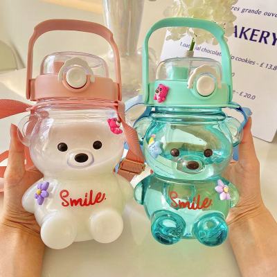 Y190 Cute Bear Internet Celebrity Water Cup Double Drink Portable Creative Large Capacity Drinking Water with Straw Sports Bottle Plastic Cup