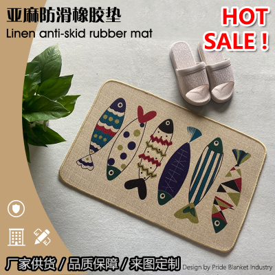 Linen Cushion Rubber mat Kitchen Doormat and Foot Mat Printed Mat Non-Slip Cartoon Absorbent Entrance Mats Bathroom rug