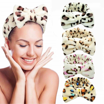 European and American Leopard Bow Hair Band Flannel Hair Band Female Face Wash Makeup Headband Hairband Wholesale