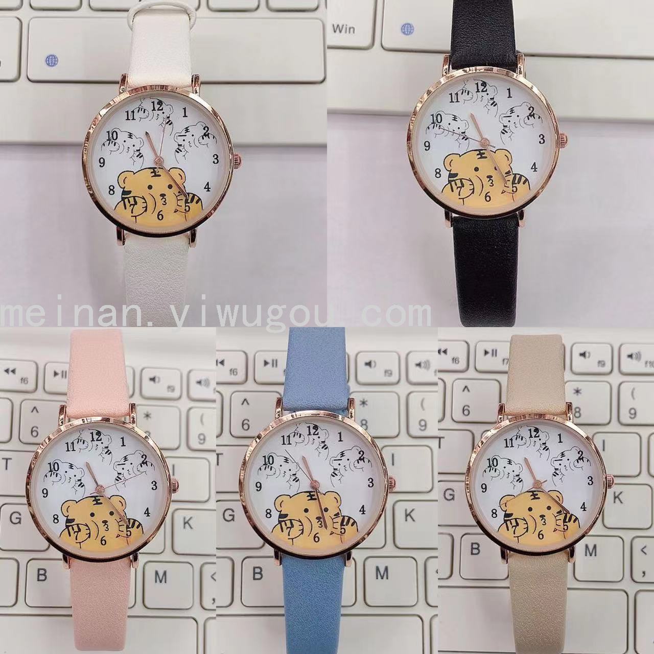 韩版可爱卡哇伊小老虎学生手表 简约数字面女表皮带腕表