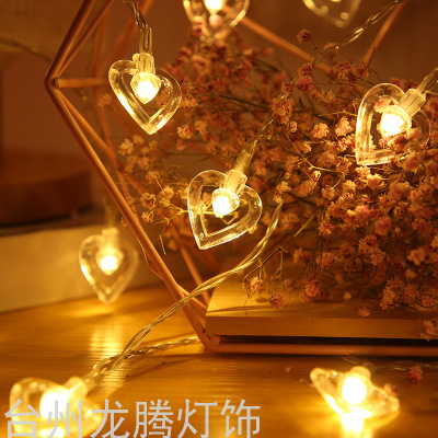 New Valentine's Day LED Light Love Shape Lighting Chain Hollow Double Love Color Light Room Decoration Battery Box String