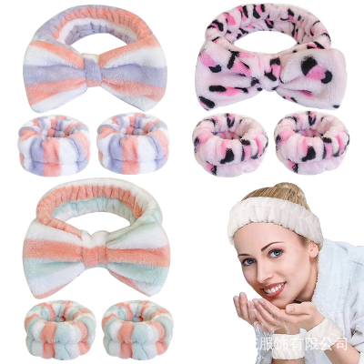 Amazon Cross-Border Tie-Dyed Leopard Print Hair Band Wristband Set Women's Face Washing Exercise Sweat-Absorbent Flannel Wristband