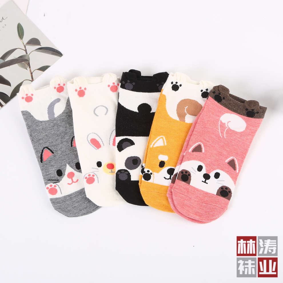 俏皮可爱动物图案印花时尚小清新男女士ins短袜 颜色多样穿着舒适