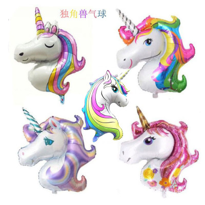 Large Rainbow Unicorn Aluminum Film Balloon Single Horn Horse Head Aluminum Foil Helium Balloon Children's Toy Birthday Decoration