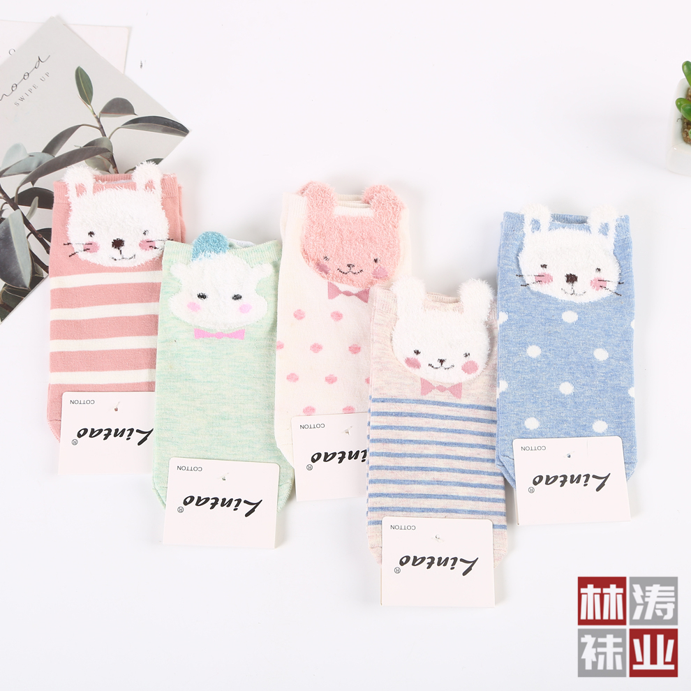 新款春夏新品小清新女袜 立体卡通可爱动物头像船袜 厂家现货直销