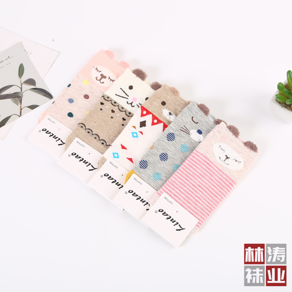 林涛袜业出品 新款春夏新款立体卡通耳朵船袜 多色小清新女士短袜