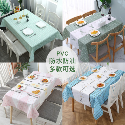 Tablecloth Anti-Scald and Waterproof Oil-Proof Disposable PVC Plaid Tablecloth Table Mat Nordic Minimalist Style Factory Wholesale