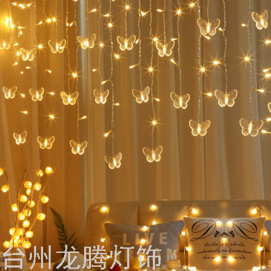 Curtain Lighting Chain ICE Strip Light Butterfly Shape Star Light LED Colored Lamp Flashing Light String Light Lighting Chain Light Starry Sky Birthday Arrangement Light