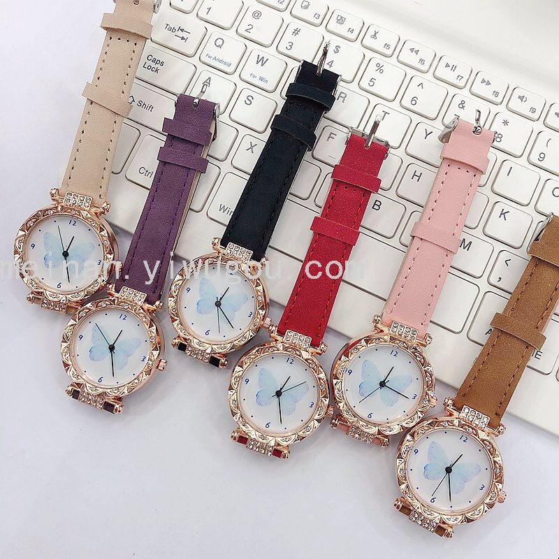 新款潮流文艺范学生手表 时尚小巧蓝色蝴蝶石英手表百搭腕表