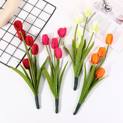 5-Head Tulip Home Decoration Simulation Tulip Raw Silk Simulation 5-Head Tulip Artificial Flower Bridal Bouquet Wholesale