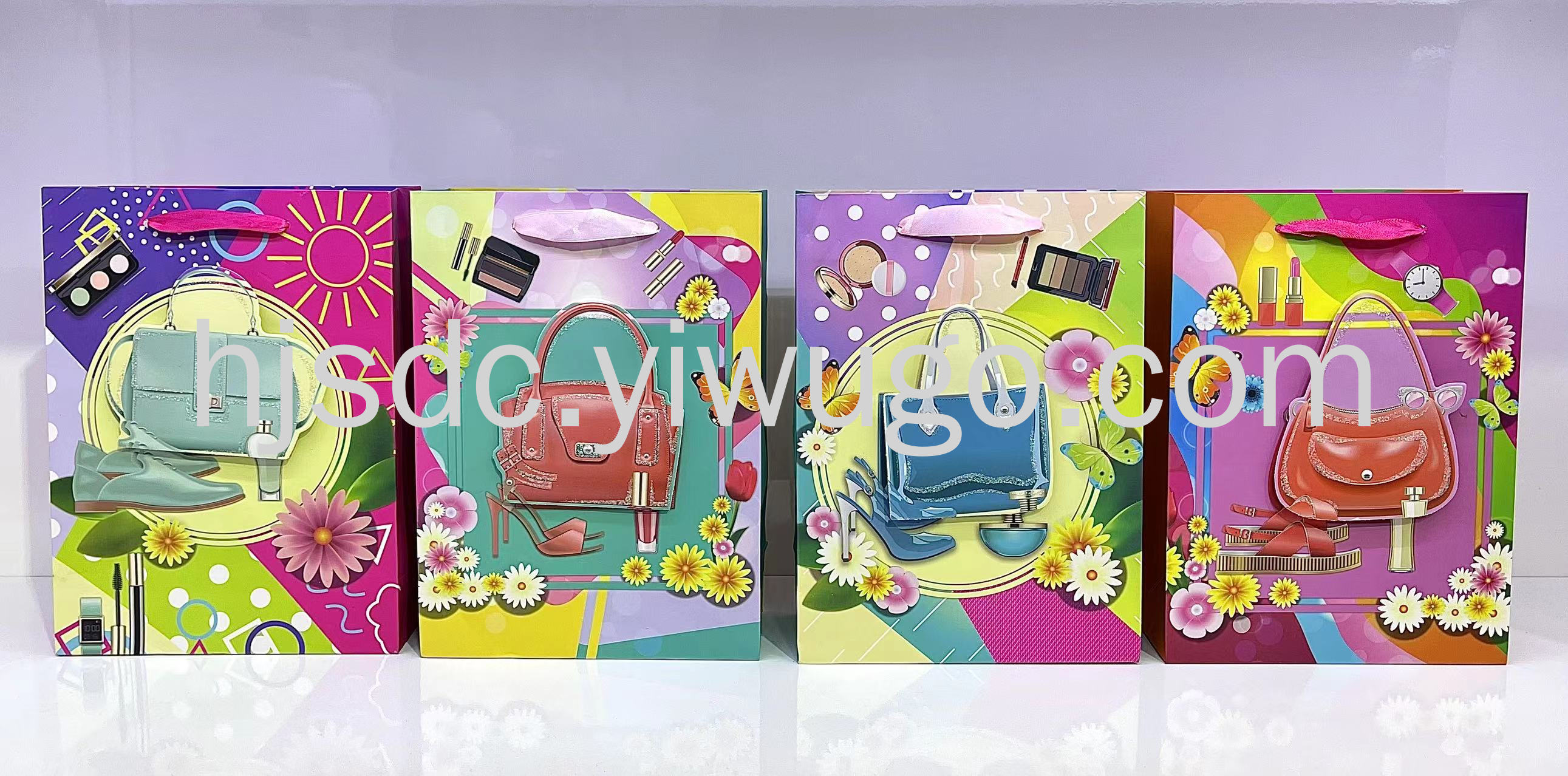 新款白卡立体女士单面撒粉节日用品袋购物袋  礼品袋 手提袋