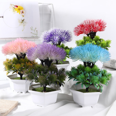 Factory Direct Supply Small Decorative Simulation Needle Leaf Flower Plant Potted Artificial Fake Flower Plants Spot Fake Green Plant Wholesale