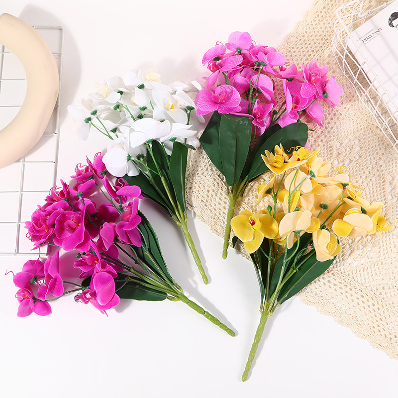 仿真花胶片蝴蝶兰三色兰花单枝高档假花手感欧式家居装饰仿真植物