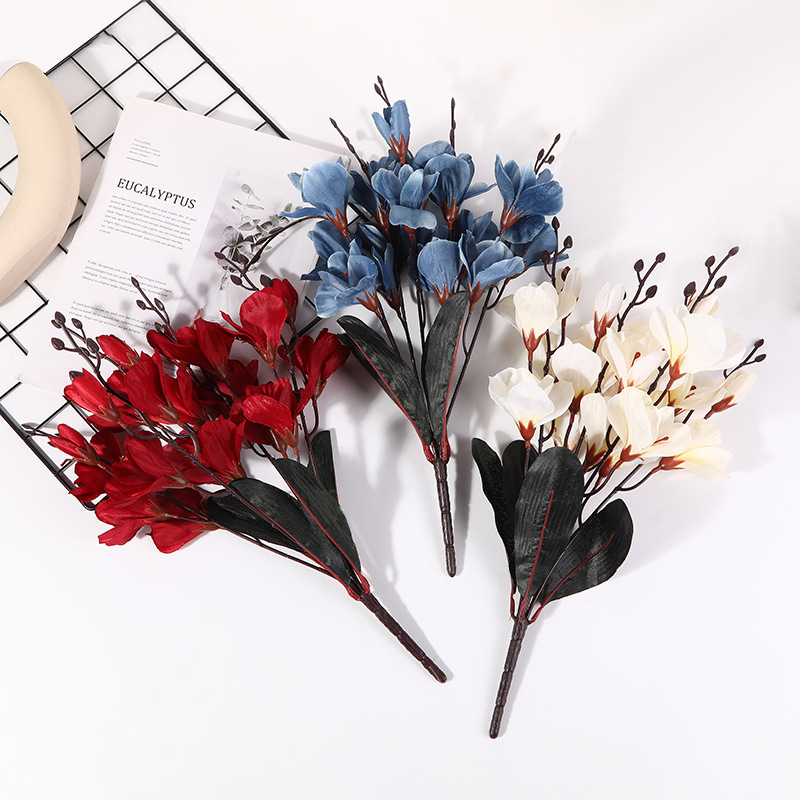 欧式玉兰仿真花植物花束新年装饰家居婚礼堂搭配绿植人造假花批发