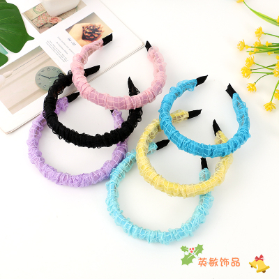 Spring and Summer Girl Pleated Bubble Headband Ins Retro Easy Matching Color Headband Hair Clip Forest Hair Accessories Headdress for Women