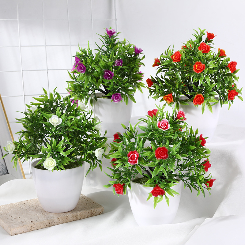 现货批发塑料仿真花盆景 创意家居桌面人造花摆件 仿真植物盆栽
