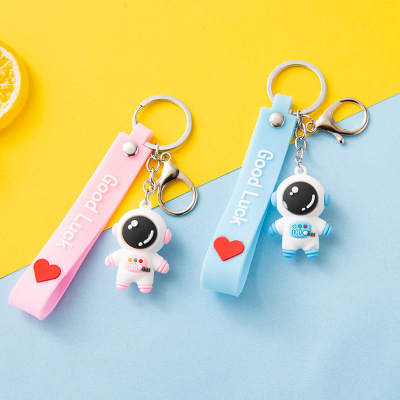 Spaceman Doll Keychain Astronaut Cartoon Bag Gift Pendant Wholesale Car Silicone Leather Rope Key Chain