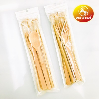 Bamboo Tableware Knife, Fork and Spoon Chopsticks Straw Set