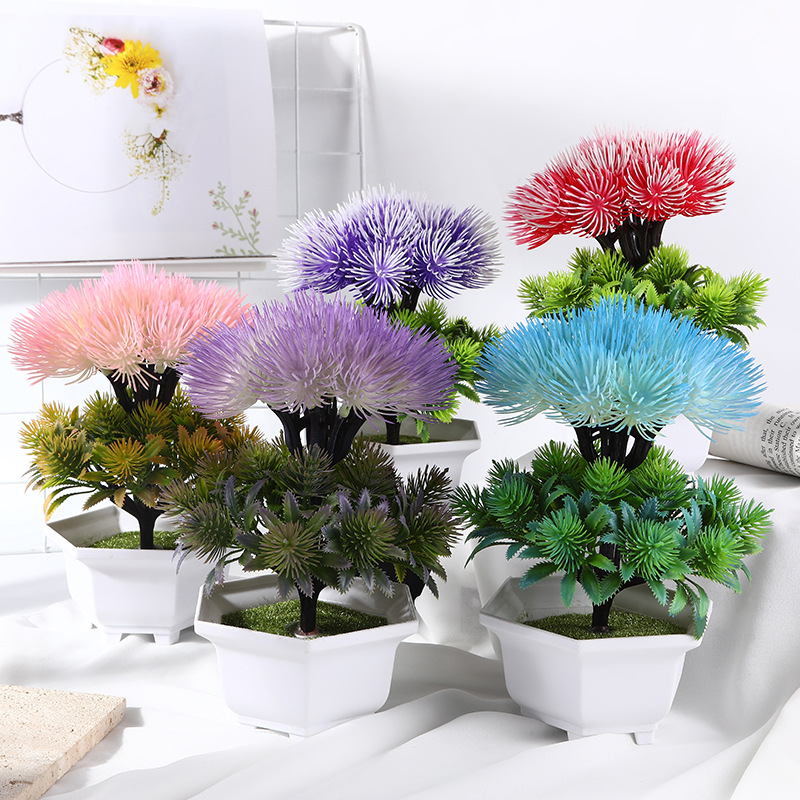 厂家直供小型装饰仿真针叶花植物盆栽人造假花植物现货假绿植批发