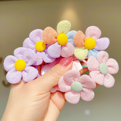 One-Pair Package Korean Sweet Candy Color Flower Children's Hair String Cute Girl Heart Hair Ring Mori Style Headband Hair Accessories