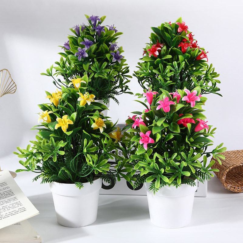 厂家直供塑料仿真花盆景 家居前台创意人造花摆件 仿真植物盆栽