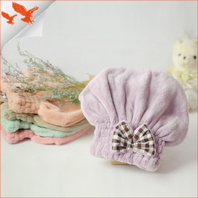 Coral Fleece Shower Cap Adult Waterproof Shower Cap Factory Direct Sales Thickening and Quick-Drying Bow Hair Drying Hat Wholesale