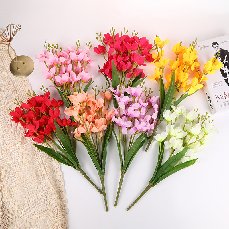 仿真香雪兰现代家居客厅样板间酒店装饰 境外婚庆摄影仿真花批发