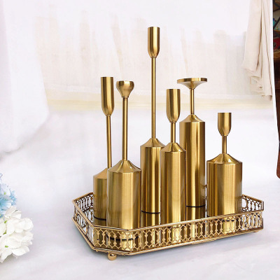 European Candlestick Six-Piece Metal Plating Wedding Props Candlestick Home Soft Decoration Gifts & Crafts Ornaments