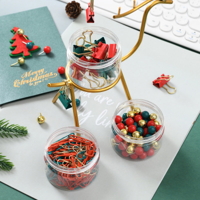Cross-Border Christmas Clip Creative round Barrel Red Green Long Tail Clip Cultural and Creative Binding Gift Golden Push-Pins for Illuminated Globes Display Box