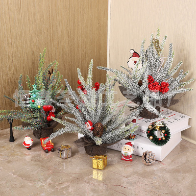 Christmas Tree Ornaments Decorations Mini Christmas Potted Snow Pine Flocking Scene Layout Factory Direct Sales