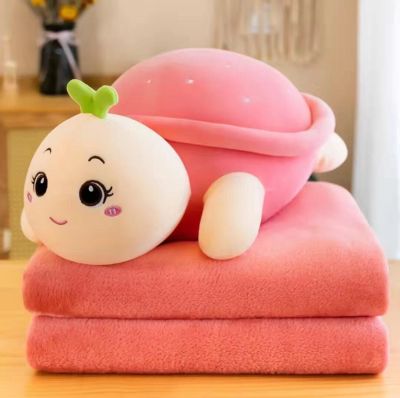 New Turtle Airable Cover Dual-Use Throw Pillow Blanket 2-in-1 Fruit Little Doll Children's Plush Toys Gift Logo