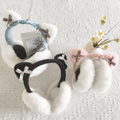 Winter Fleece-Lined Foldable Earmuffs Cute Rabbit Warm New Color-Blocking Soft Windproof Anti-Freezing Optional Color Earmuffs