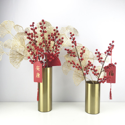 Nordic Style Creative Metal Plating Brass Golden Cylinder Vase Flower Model Room Home Soft Outfit Decoration