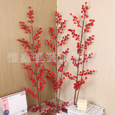 Simulation Holly Flower Fortune Fruit Red New Year Christmas Decoration Fruit Fake Flower in Stock Wholesale Direct Supply