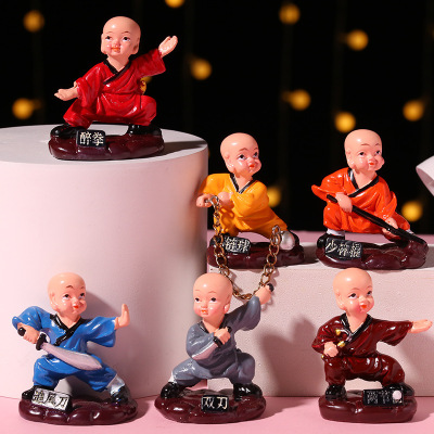 Creative Samanera Weapon Kung Fu Little Monk Car Decoration Cartoon Car Interior Ornaments Cake Ornaments Wholesale