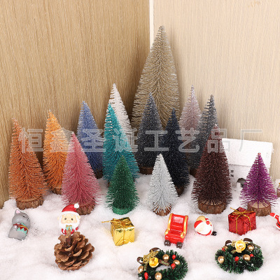Mini Christmas Tree Decoration Gift Pine Needle Mini Cedar Christmas Tree Colorful Gold Powder White Cedar