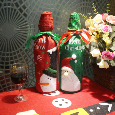Christmas Decoration Supplies Creative Embroidery Old Man Snowman Christmas Wine Gift Box Gift Bag Sequins Bottle Cover