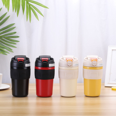 American Japanese and Korean Car Water Cup Straw Flip Bounce Dual Purpose Cup Stainless Steel Coffee Cup Vacuum Cup