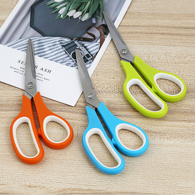 Cross-Border Direct Supply Rubber Ring TPR Stainless Steel Scissors Color Double Ring Rubber 7.5-Inch Large Card Office Scissors