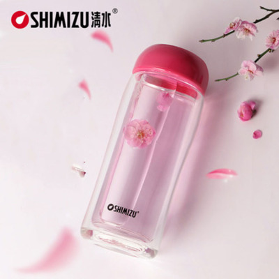 Shimizu/Clear Water Glass Double-Layer Women's Creative Curve Fashion Water Cup Thick Heat-Resistant Cup 8101