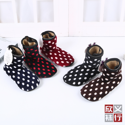 Polka Dot Pattern Two-Tone Korean Style Non-Slip Warm Adult Foot Sock Home Soft and Comfortable Inner Velvet Floor Foot Sock
