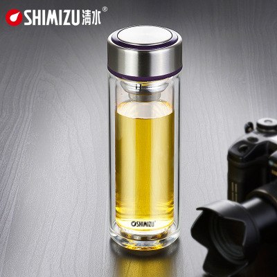 Shimizu/Clear Water Glass Large Capacity Men's Belt C Tea Brewing Water Cup Double Wall Heat-Resistant Cup 8191