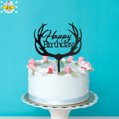 Customized Acrylic Cake Insertion Abstract Antlers Cake Insert Card Wedding Birthday Party Decorations