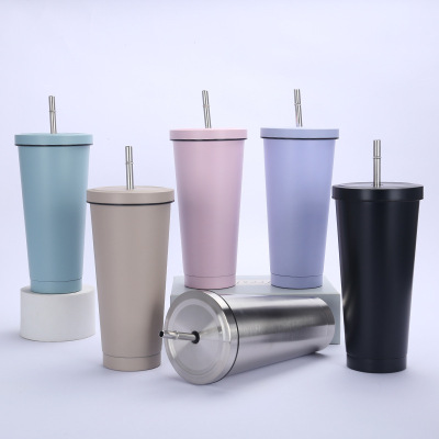 Cross-Border Ins Stainless Steel Cup with Straw Vacuum Coffee Cup Double-Layer Vacuum Cup Car Water Cup Spot Delivery